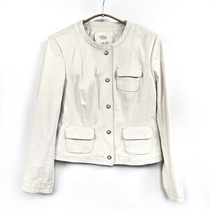 Talbots Ivory Leather Snap Front Jacket Size 4